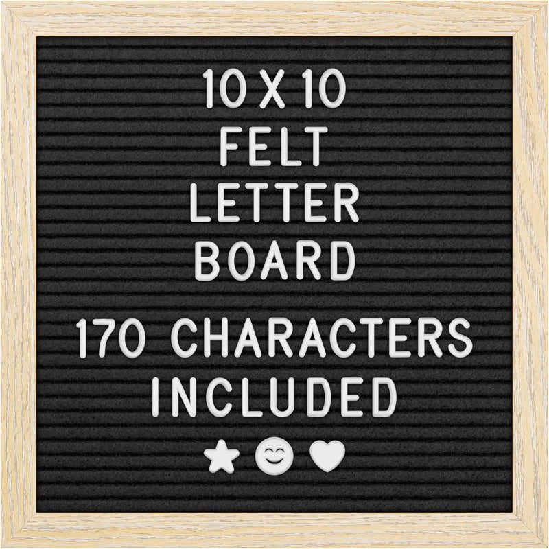 YES4QUALITY Felt Letter Board - 10x10”, Black - 170 Letters, Numbers & Emojis for Celebrations & Announcements - Customizable Message Letterboard w/Wooden Frame for Home Decor & Office Use - by - Image 1
